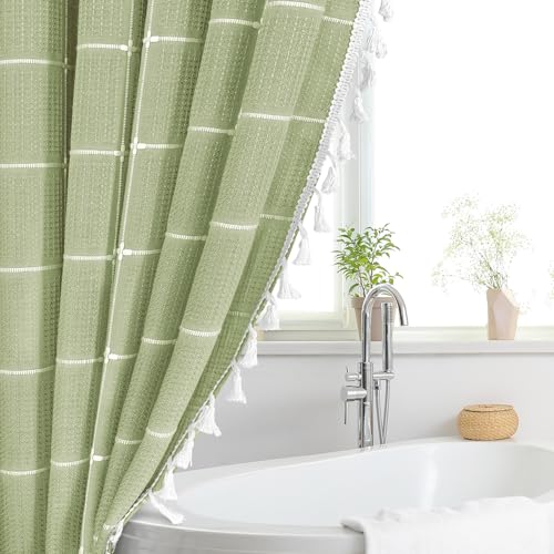 Gibelle Sage Green Boho Farmhouse Shower Curtain for Bathroom 72x72 — view 4