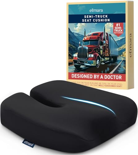 Elmara Truck Seat Cushion for Back Pain – Doctor-Designed Truck Driver Seat Cushion – Trucker Gifts – Semi Truck Accessories – The Ultimate Comfort Solution for Long-Haul Truck Drivers (Black)