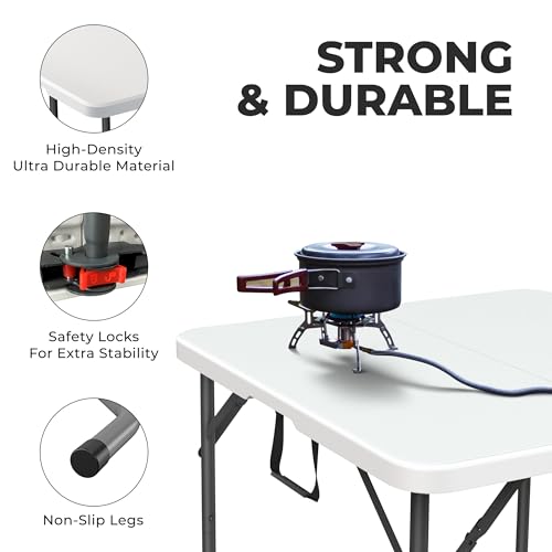 Image of Our Modern Space 34 inch Square Foldable Table with Built in Handle & Steel Legs | Heavy Duty Portable | Perfect for Party, Dining, Wedding, Events, Picnic Indoor, Outdoor, Camping, Utility, Temporary