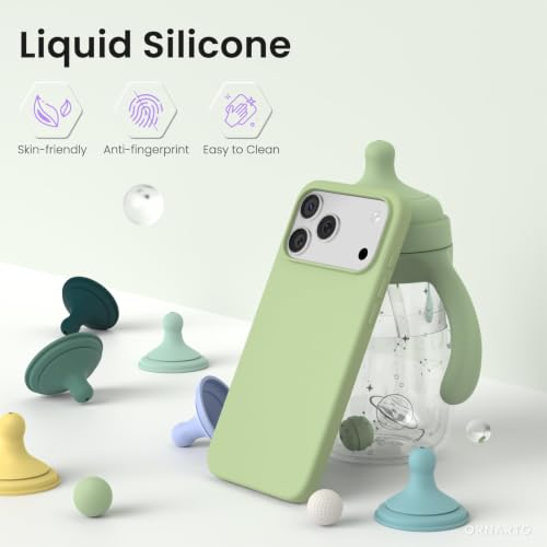 Image of ORNARTO Compatible with iPhone 17 Pro Max Case 6.9 inch, Slim Liquid Silicone 3 Layers Soft Gel Rubber Shockproof Protective Cover with Anti-Scratch Microfiber Lining-Matcha