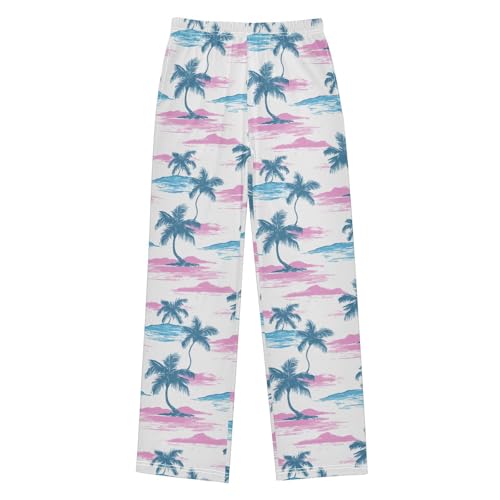 Pajama Pants Sleep Pants Blue Palm Trees on Beach for Age 6-14
