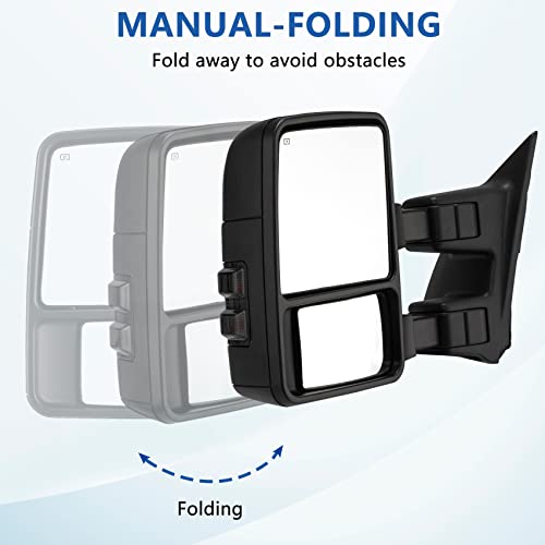 Towing Mirrors Replacement For 99-07 Ford F250 F350 F450 F550 Super Duty 01-05 Excursion Pair Set Extendable Smoke Power Heated With Led Signal Light Side Mirrors #TOP1