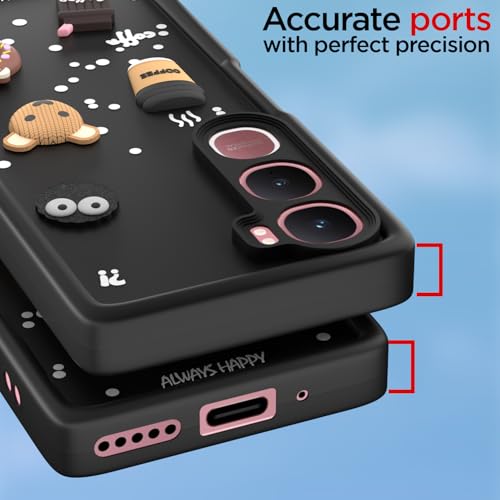 Image of Amazon Basics Back Cover for Vivo Y31 5G | Cute Fun Cartoon 3D Bear Silicone Full Body Protection Bumper case (Black)