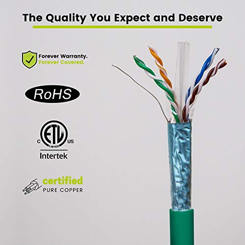 Truecable Cat6 Shielded Riser (Cmr), 1000Ft, Green, 23Awg Solid Bare Copper, 550Mhz, Poe++ (4Ppoe), Etl Listed, Overall Foil Shield (Ftp), Bulk Ethernet Cable #TOP3