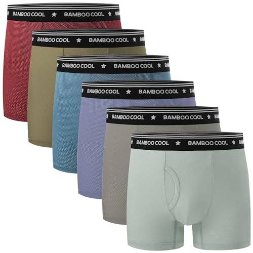 BAMBOO COOL BoysMoisture Wicking & Breathable Mesh Underwear Soft Tagless Performance No Ride Up Boxer Briefs 6 Pack