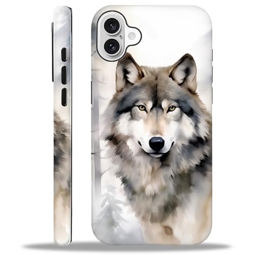 yicomon Compatible with iPhone 16 Case, Gray Wolf in The Woods Pattern Print Matte Phone Case Durable Fashion Funny Liquid Silicone Case Soft Anti-Scratch Shockproof Protective Cover