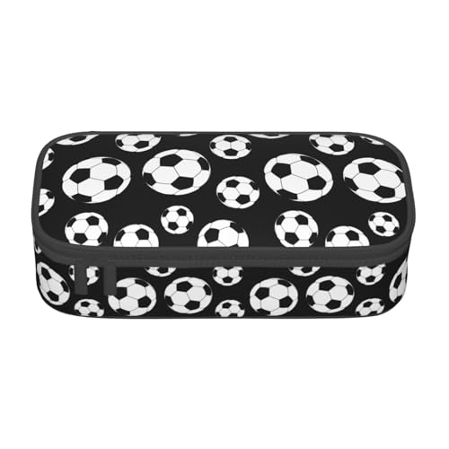 Image of Black And White Soccer Ball Pencil Case Big Capacity Storage Pencil Pouch Stationery Bags With Zipper Portable Pen Holder Box Organizer For Boys Girls Teens Student College School Office Supplies