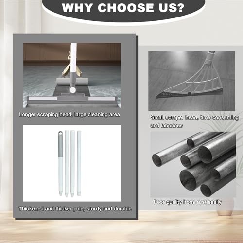 Image of Squeegee Broom for Floor Shower Squeegee with Long Handle Rubber Wiper for Bathroom Tile Shower Glass Car Window Deck Patio Cleaning
