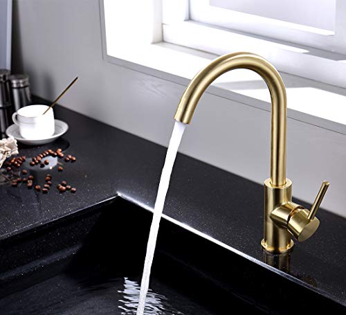 High Arch Kitchen Faucet Brushed Gold,360 Degree Swivel Spout Kitchen Sink Faucet Hot And Cold Water Mixer, Modern Lead-Free Commercial Bar Sink Faucet Fit For 1 Hole Single Handle Faucet Anti-Rust #TOP3