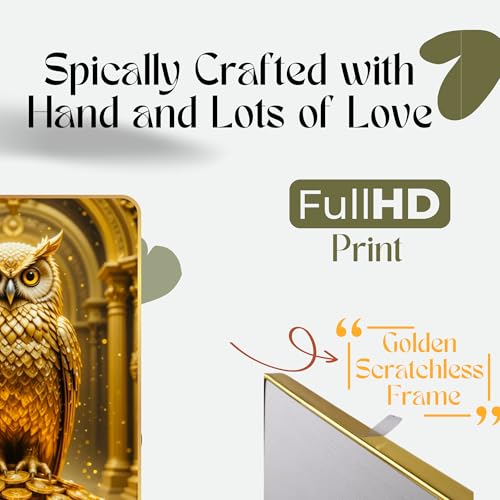 Image of Arkasto Golden Owl Sitting on Coins | Vastu Painting for Wealth & Prosperity | Golden Decorative Owl Wall Decor for Home & Office (Style-03, 12x18 inch)