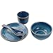 Czteroczęściowy zestaw komercyjnej kamionki zawiera Retro zastawę stołową Niebieskie naczynia hotelowe, kubki, łyżki i talerze, czteroczęściowy zestaw obiadowy do restauracji