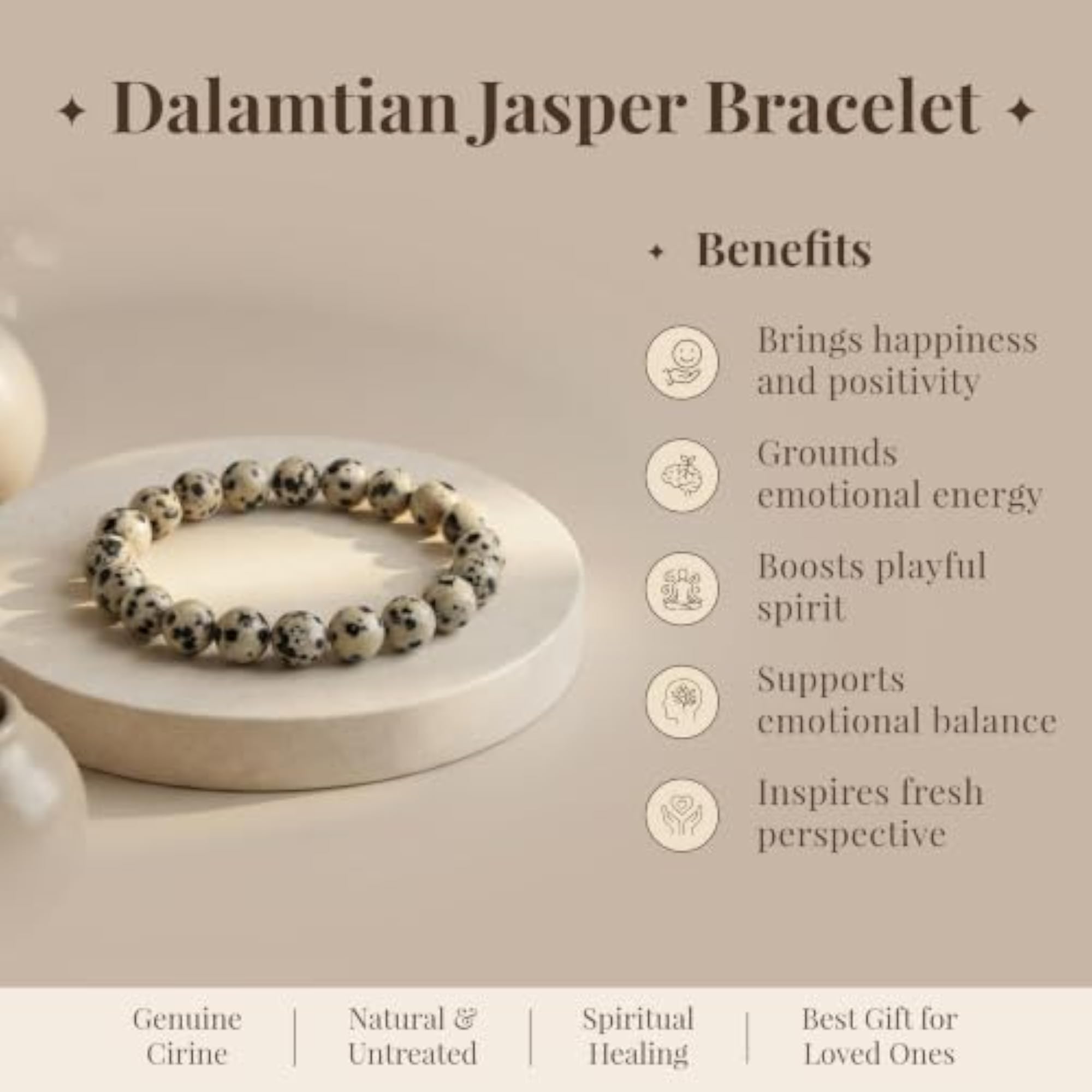 Dalmatian Jasper Healing Crystal Bracelet for Men & Women