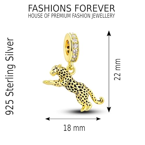Abalorio de plata 925 de leopardo elegante con oro de 18k y circonitas para pulsera 5