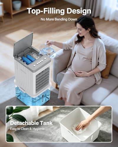 12L Portable Evaporative Air Cooler, Quiet 35dB 70W Energy Saving Fan, 3 Speeds, 120° Oscillation, Rolling Wheels, Space-Saving Cooling for Home Bedroom, Kids & Pet Friendly （Brelo image 1