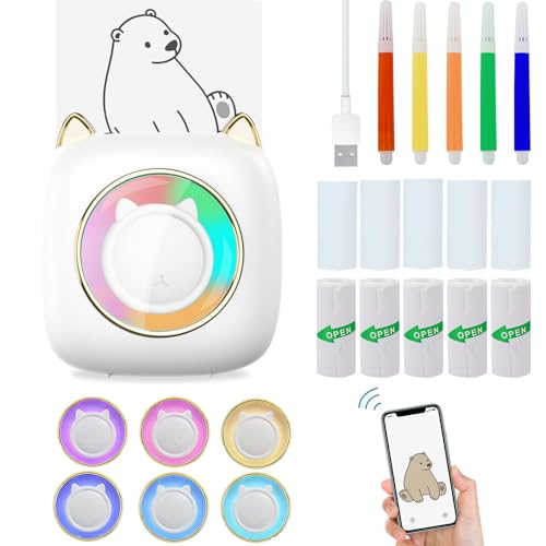 QKTYB Sticker Printer,Bluetooth Mini Printer with 10 Rolls Paper,Portable Thermal Printer,15 pcs Bluetooth Inkless Printer,Wireless Pocket Printer for iphone Android/ios Notes,Memo,List,DIY