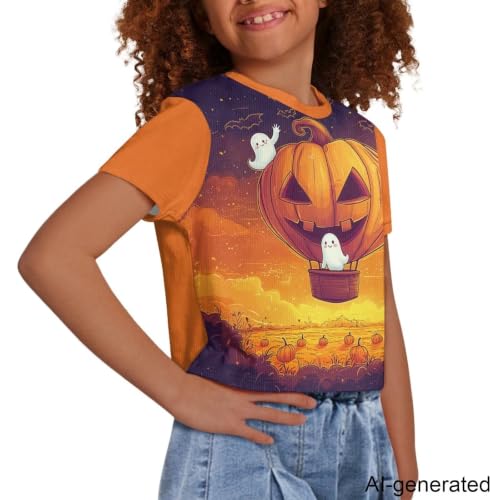 Image of Cute Crop Tops for Girls Short Sleeve Summer T Shirts Fashion Graphic Tees Crew Neck Pullover Tee 5-14 Years