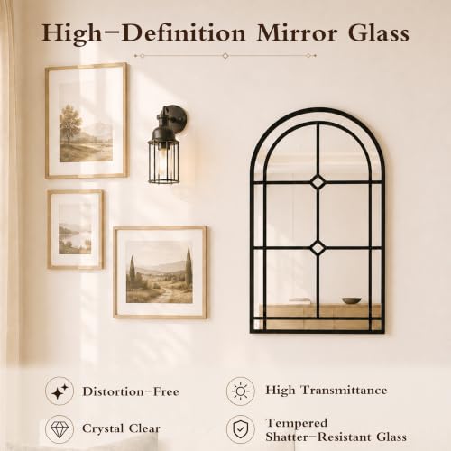 Image of Saliwa Black Arched Mirrors for Wall, 30 inch x 20 inch Wall Mirror for Entryway, Living Room, Bedroom, Bathroom, Fireplace, Window Mirror with Metal Frame