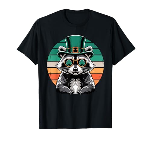 St. Patrick's Day Raccoon with Shamrock Sunglasses T-Shirt