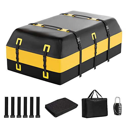 Rooftop Cargo Carrier Bag Car Roof Bag 15/21 Cubic Feet Waterproof for All Vehicle with/Without Rack, Include Anti-Slip Mat, Reinforced Straps, Door Hooks, Luggage Lock (Yellow-21 Cubic Feet)