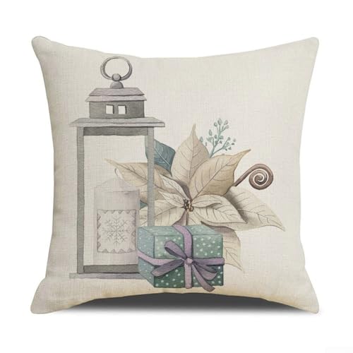 Funda de almohada decorativa de lino de 18 x 18 pulgadas para Navidad con estampado de pájaros y flores, forma cuadrada, invisible, adecuada para coche, oficina, cama y sofá (6#)