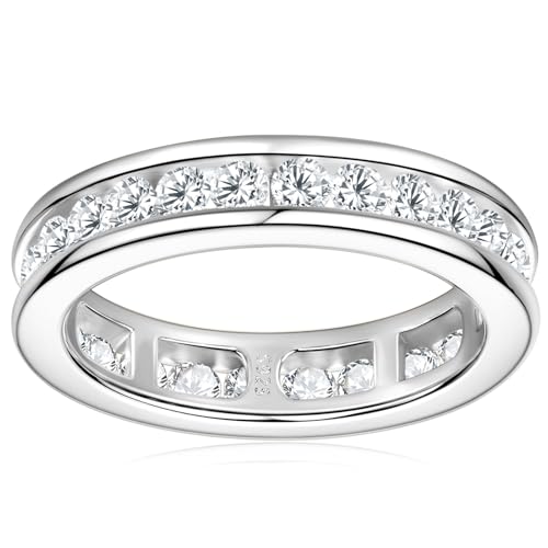 3mm Full Moissanite Wedding Band Eternity Ring 1.5cttw D Color 925 Sterling Silver Channel Setting Stackable Anniversary Ring for Women Birthday Jewelry