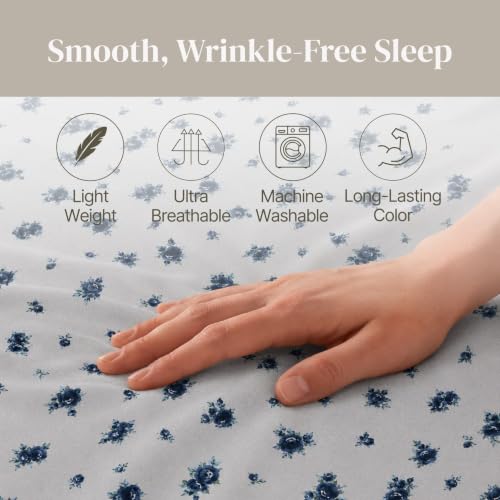 Parure de lit drap-housse poches profondes - Ensemble de draps microfibre bleu rose lit double - 8