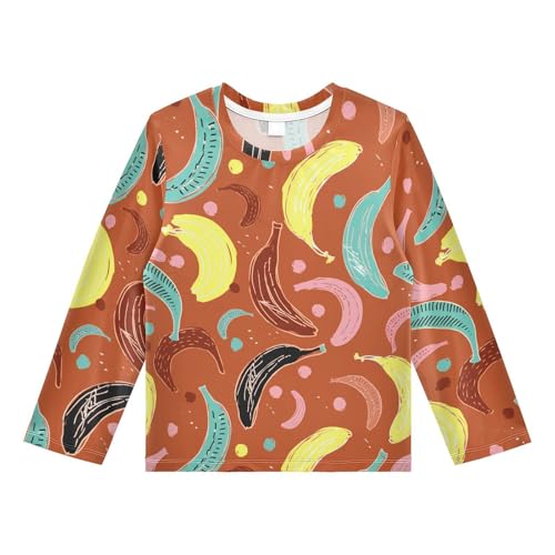 Colorful Bananas Fruit Boy's Rash Guard Swim Shirt Long Sleeve Sun Shirt for Running Swiming Pool UPF50+