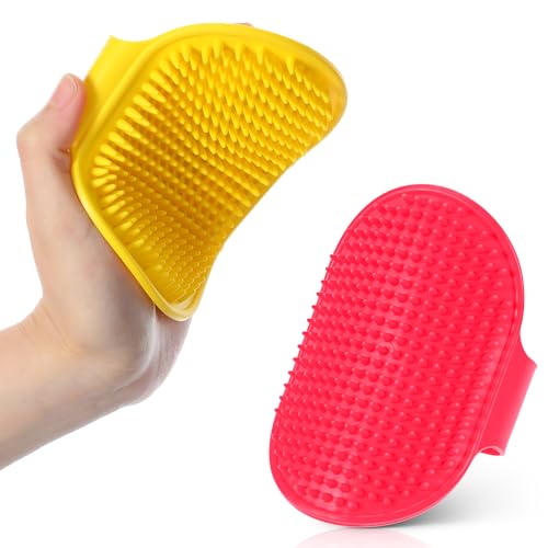 Guduling 2 Stück Hunde Waschbürste,Badebürste Hund,Badebürste Gummistriegel,Verstellbare Pet Bath Brush für Hauskatzen,Katzengesichtskratzer,Hund Katzenmassagegerät (Grün + Gelb)
