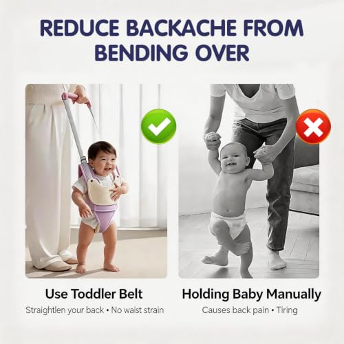 Baby Walking Harness with Removable Drool Towel, Walking Helper Harness for Toddlers, Handheld Belt – No Bending for Parents, Walking Assistant & Trainer for 9-24 Months Old (Grey)