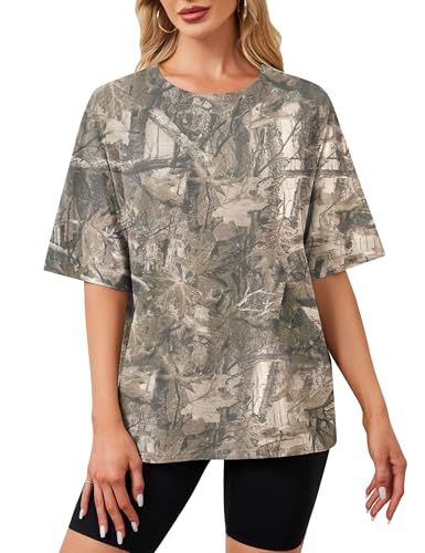 Ziesexy Crewneck Camo Shirt Women Short Sleeve Oversized T-Shirts Camouflage Shirt Teen Girls Casual Baggy Summer Graphic Tees