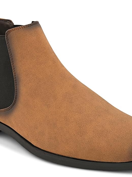 Image of STANPHORD Men Glossy Chelsea Ankle Boots | PU Slip-On Block Heel | Casual Party Office Outdoor Wear (TPSG 9536)