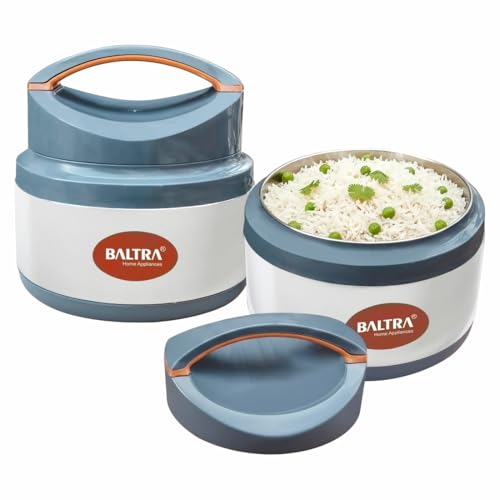 Image of BALTRA Inner Stainless Steel Thermoware Casserole Set with Lid for Roti /Chapati (1500ml, 2000ML) | Insulated Hot Pot for Hot Meal /Chapati /Curry Set /Biryani | Serving Bowl with Lid (OPERA SET OF 2)