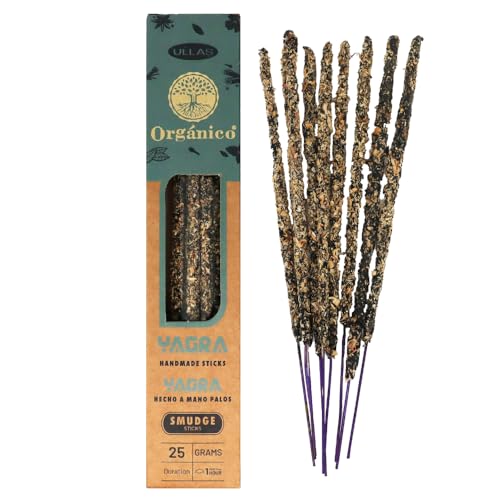 Ullas - Incenso Bastoncini Naturali Yagra, Fatti a Mano in India, Lunga Durata 60min, 9-10 Bastoncini, 25 Grammi