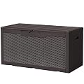 Devoko 97 Gallon Deck Box, Waterproof Resin Outdoor Storage Box for Outside and Patio, Large Outdoor Storage Bench Cabinet Lockable for Patio Furniture, Garden Tools and Pool Supplies (Deep Brown)