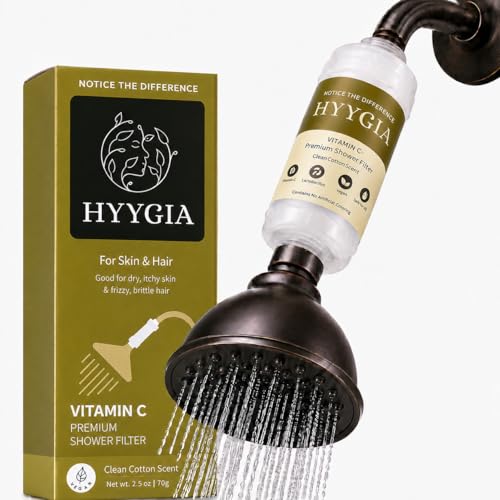 HYYGIA Premium Vitamin C Shower Filter for Hair and Skin - High Output Chlorine Remover & Water Filtration - Reduces Dry Itchy Skin & Frizzy Brittle Hair - Universal Fit (Clean Cotton Scent)