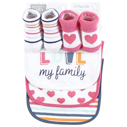 Image of Hudson Baby Infant Girl Cotton Bib and Sock Set, Love Family, One Size