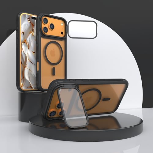 Image of Pirum Back Cover for iPhone 17 Pro Max Clear Phone Case Compatible with Magnetic Wireless Charging with Lens Cover Kickstand - Black