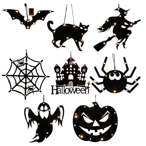 monoii ハロウィン 飾り LED カボチャ 南瓜 オーナメント お化け ゴースト 蝙蝠 コウモリ ガーランド 吊り下げ 魔女 クモ 黒猫 光る LED 電飾 飾り付け ドア 窓 部屋 装飾 雑貨 e0661