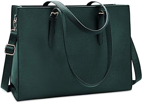 NUBILY Laptop Bags for Women 15.6 inch Large Leather Tote Bag Ladies Laptop Handbag Computer School Shoulder Bag Business Work Bag Black