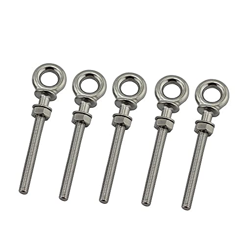 Ayunwei 5 Pcs 316 Stainless Steel Shoulder Eye Bolts Heavy Duty Threaded Eyebolts with Nuts (M6)