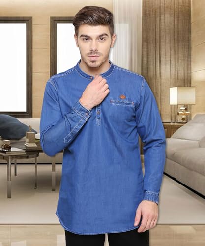 Image of Kuons Avenue Men's Short Denim Kurta | Kurta Shirt for Men
