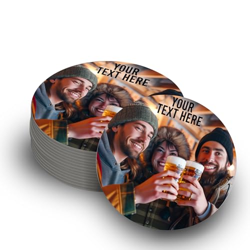 Personalised Beer Mats Coasters Bar Drinks Home Pub Accessories Gifts Man Cave - Add Own Photo and Text (Round Set of 12)