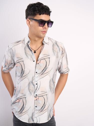 Image of BENE KLEED Men's Abstract Print Cotton Blend Shirt | Spread Collar | Full Sleeves | Tailored Fit |