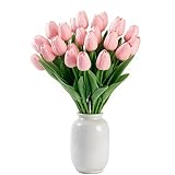 SHUERIET Pink Faux Tulips Real Touch (20 Pcs...