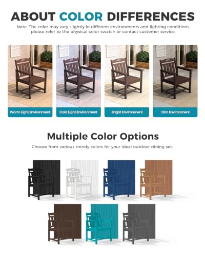 Image of Ciokea HDPE Outdoor Dining Set of 4, Patio Table and Chairs Sets, Brown