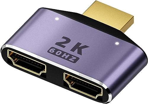 Image of Etzin HDMI 1 in 2 Out Splitter Adapter 2K@60hz hdmi 2 in 1 HD Display Bi-Directional Selector Switcher 1 Male to 2 Female Connector,with LED Light-EPL-1068TC.