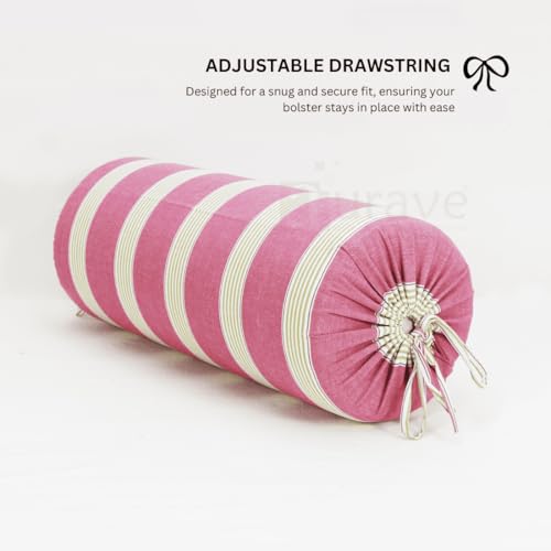 Image of AURAVE Cotton 144 TC Printed Bolster Cover with Drawstring Closure, Set of 2, Soft Breathable Durable Machine Washable for Sofa Bed & Home Decor, 15 inchx30 inch, Magenta & Green | Cover Only