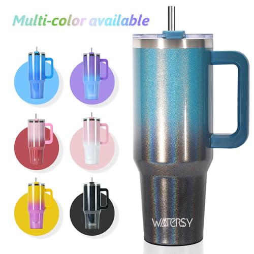 Image of 30 oz Shiny Tumbler with Handle and Straw,Stainless Steel Tumbler with Lid and Straw,Insulated Travel Mug(Cold for 34 Hours),Water Bottle for Iced Tea,Coffee (Black Blue)