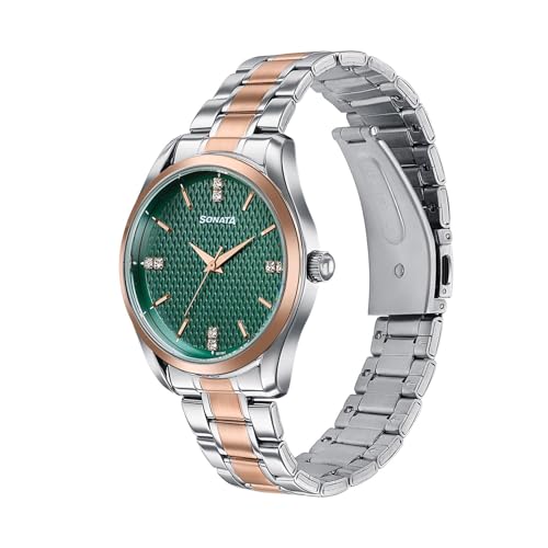 Image of Sonata Jashn with Quartz Analog Green Dial IPS /IPRG Strap Men's Wedding Watch - 77206KM03