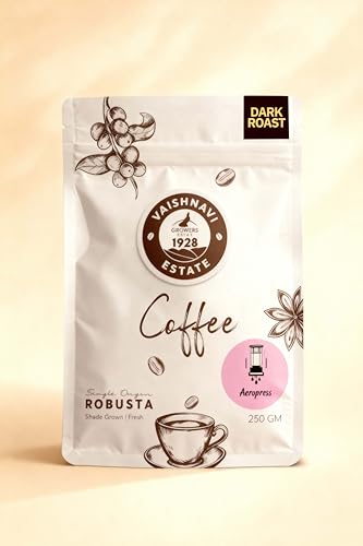 Image of Vaishnavi Estate's Dark Roast Robusta Coffee | Single Origin | Shade Grown | Freshly Roasted & Ground | Aeropress - (250g, Pack of 1)
